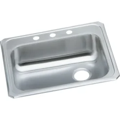 Elkay Celebrity 3-Hole Single-Bowl Drop In Kitchen Sink, 21.25" x 25" x 5.38", Stainless Steel, Brushed Satin (GECR2521R3)
