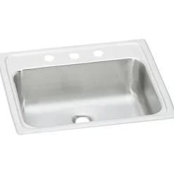 Elkay Celebrity 3-Hole Single-Bowl Drop In Bathroom Sink with Overflow, 17" x 19" x 6.13", Stainless Steel, Brushed Satin