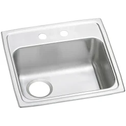 Elkay Celebrity 2-Hole Single-Bowl Drop-In Kitchen Sink, 19" x 19.5" x 5.5", Stainless Steel, Brushed Satin (PSRADQ191955L2)