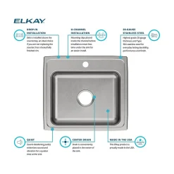 Elkay Celebrity 1-Hole Single-Bowl Drop-In Kitchen Sink, 19.5
