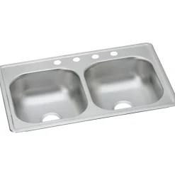 Elkay Dayton Stainless Steel 33" x 19" x 6-7/16", Equal Double Bowl Top Mount Sink (D233193)