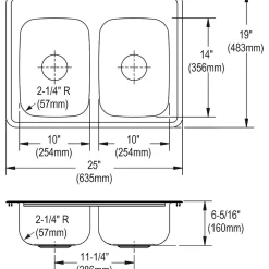 Elkay Dayton Stainless Steel 25" x 19" x 6-5/16", Equal Double Bowl Top Mount Sink (D225194)