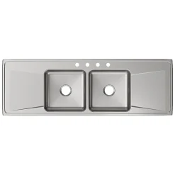 Elkay Lustertone Classic 4-Hole Double-Bowl Drop-in Sink with Drainboard, 22" x 66" x 7.63", Stainless Steel, Lustrous Satin