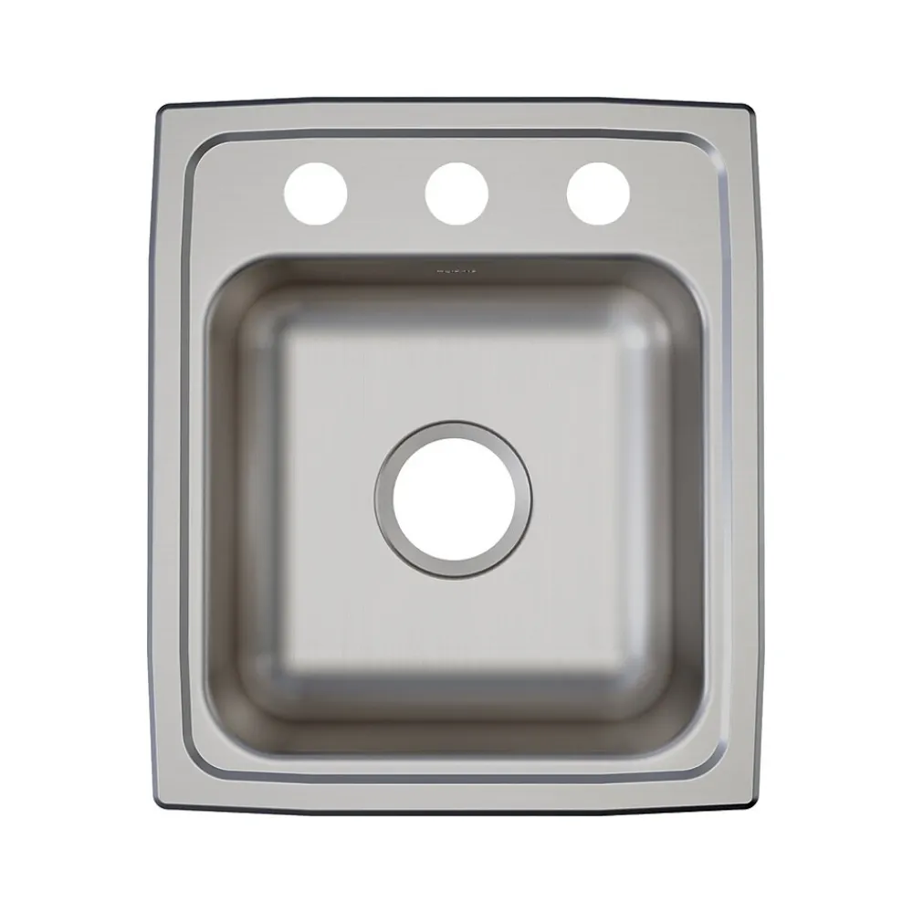 Elkay Lustertone Classic 3-Hole Single-Bowl Drop In Sink, 17.5" x 15" x 5.5", Stainless Steel, Lustrous Satin (LRAD1517553)