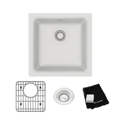 Elkay Quartz Classic Single-Bowl Drop-In/Undermount Kitchen Sink, 15.75" x 15.75" x 7.69", Quartz, White (ELG1616WH0C)