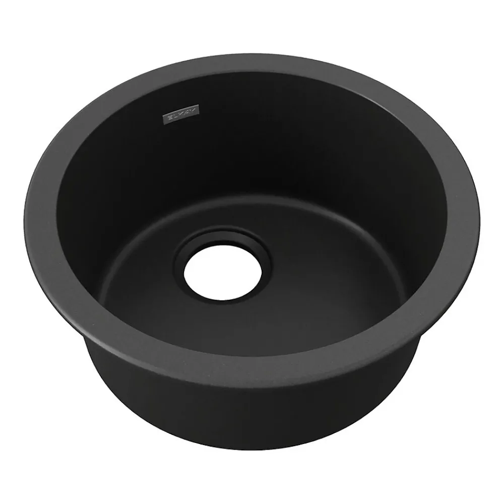 Elkay Quartz Classic Single-Bowl Drop In/Undermount Kitchen Sink, 18.13" x 18.13" x 7.5", Quartz, Black (ELG16FBBK0)