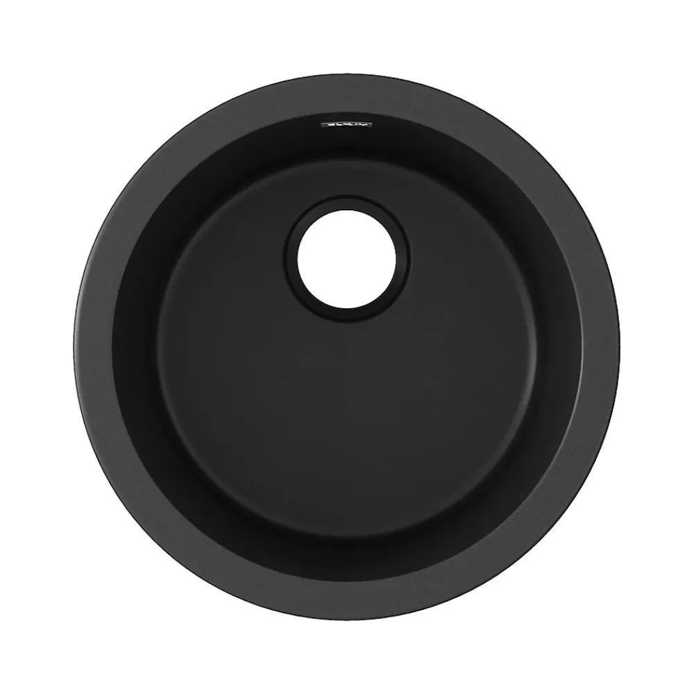 Elkay Quartz Classic Single-Bowl Drop In/Undermount Kitchen Sink, 18.13" x 18.13" x 7.5", Quartz, Black (ELG16FBBK0)