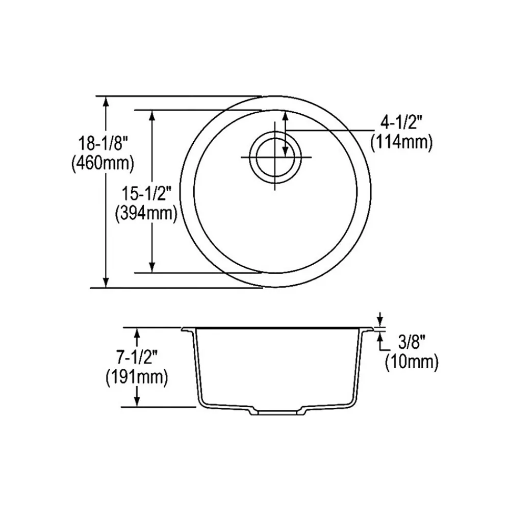 Elkay Quartz Classic Single-Bowl Drop In/Undermount Kitchen Sink, 18.13" x 18.13" x 7.5", Quartz, Black (ELG16FBBK0)