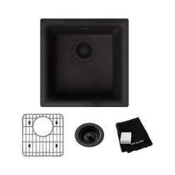Elkay Quartz Classic Single-Bowl Drop In/Undermount Kitchen Sink, 15.75" x 15.75" x 7.69", Quartz, Black (ELG1616BK0C)