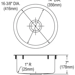 Elkay Stainless Steel 16-3/8" x 16-3/8" x 7", Single Bowl Dual Mount Bar Sink, Hammered Mirror (SCF16FBSH)