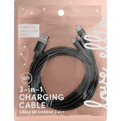 ELLIE ROSE 3-in-1 Charging Cable, 6 Feet Black (3CBL-0047)<Ellie Los Angeles Discount