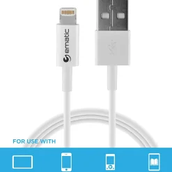 3 ft. Charge and Sync Lightning to USB-A Cable, White, (ELC420MF)<Ematic