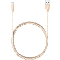 Charge and Sync Braided Lightning to USB-A Cable, 3 ft., Gold, (ELM341)<Ematic