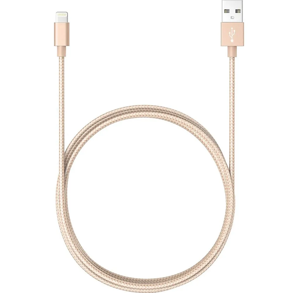 Charge and Sync Braided Lightning to USB-A Cable, 3 ft., Gold, (ELM341)<Ematic