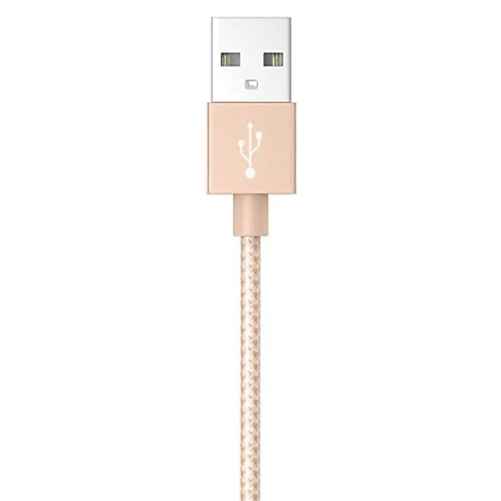 Charge and Sync Braided Lightning to USB-A Cable, 3 ft., Gold, (ELM341)<Ematic