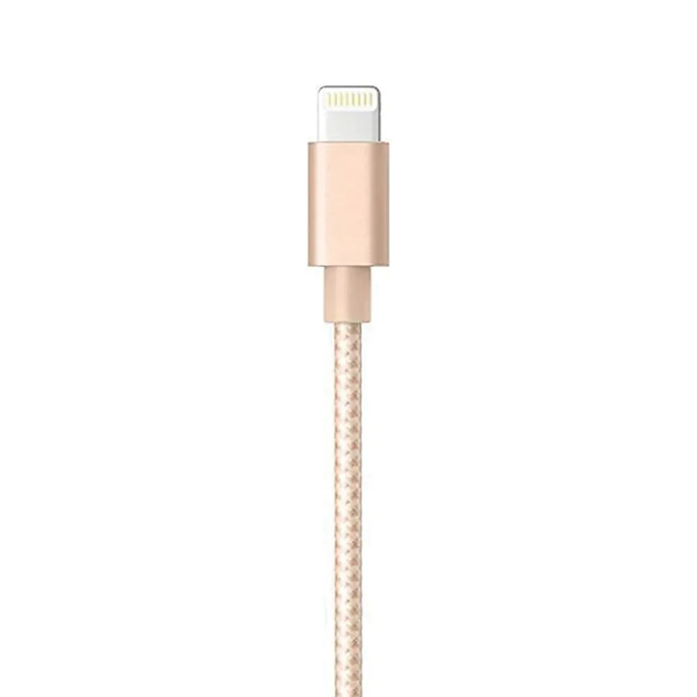 Charge and Sync Braided Lightning to USB-A Cable, 3 ft., Gold, (ELM341)<Ematic