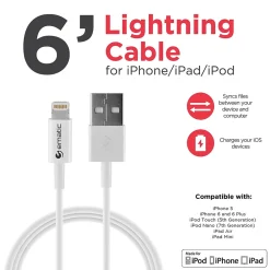 Charge and Sync Lightning to USB-A Cable, 6 ft., White, (ELC460)<Ematic Discount
