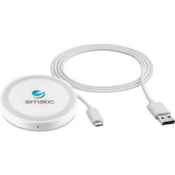 Wireless Charging Pad with USB Charging Cable, 1,500 mAh, White (MWCH1500)<Ematic