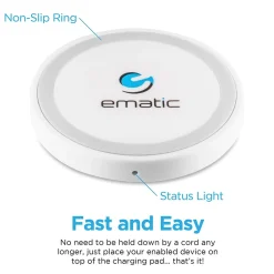 Wireless Charging Pad with USB Charging Cable, 1,500 mAh, White (MWCH1500)<Ematic