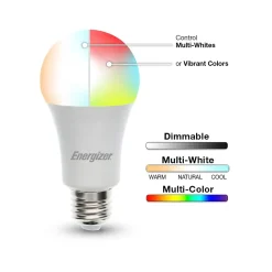 Energizer Connect Smart LED Bulb, Multi-White and Multi-Color, A19 (EAC2-1003-RGB)