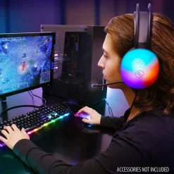 Clearance Enhance Voltaic 2 Wired Stereo Gaming Headset, USB 2.0, Clear with Multicolor LEDs (ENVOH2L100CLWS)