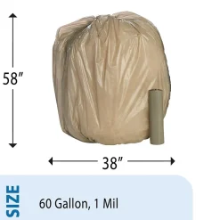 LLDPE 60 Gallon Industrial Trash Bag, 58" x 38", Low Density, 1 mil, Gray, 100 Bags/Box, 10 Rolls (L385810K)<Envision New