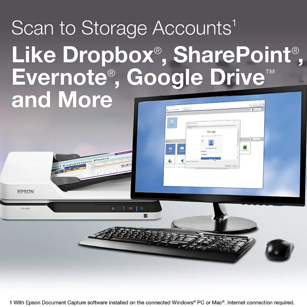 Epson DS-1630 Flatbed Color Document Scanner, White (B11B239201)