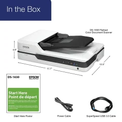 Epson DS-1630 Flatbed Color Document Scanner, White (B11B239201)
