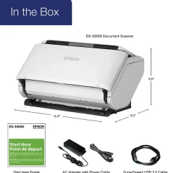 Epson DS-30000 Large-format Duplex Document Scanner, White (B11B256201)