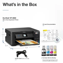 Epson EcoTank ET-2850 ET-2850-B Wireless Color Inkjet Printer, All-In-One Supertank, Print, Scan, Copy (9472540)