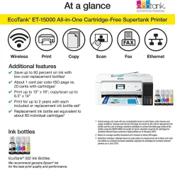 Epson EcoTank ET-15000 Wireless Color Inkjet Printer, All-In-One Supertank, Print, Scan, Copy, Fax (9472514)