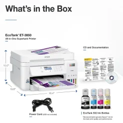 Epson EcoTank ET-3850 Wireless Color Inkjet Printer, All-In-One Supertank, Print, Scan, Copy (9472543)