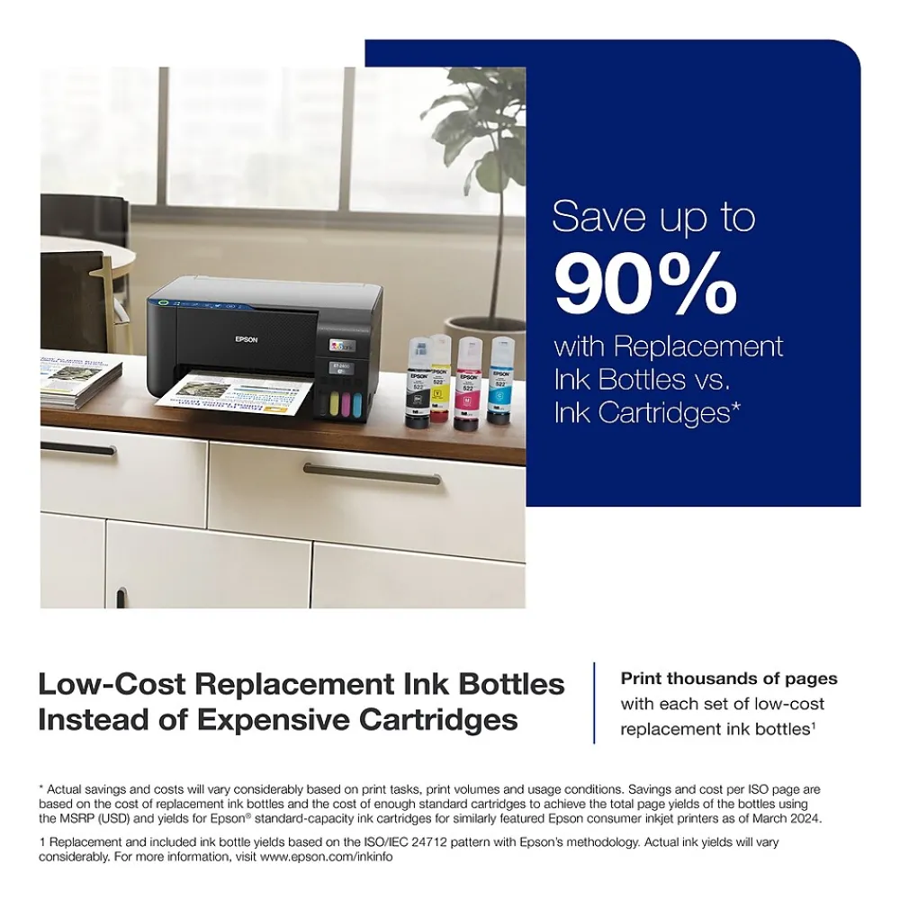 Epson EcoTank ET-2400 Wireless Color Inkjet Printer, All-In-One Supertank, Print, Scan, Copy (9592581)