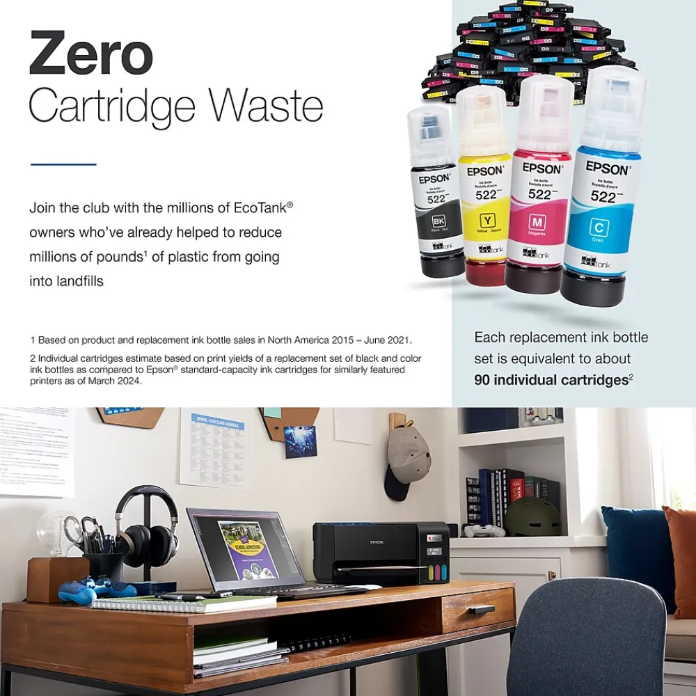 Epson EcoTank ET-2400 Wireless Color Inkjet Printer, All-In-One Supertank, Print, Scan, Copy (9592581)