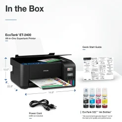 Epson EcoTank ET-2400 Wireless Color Inkjet Printer, All-In-One Supertank, Print, Scan, Copy (9592581)