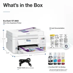 Epson EcoTank ET-3850 Wireless Color All-in-One Cartridge-Free Supertank Printer, White (Refurbished)