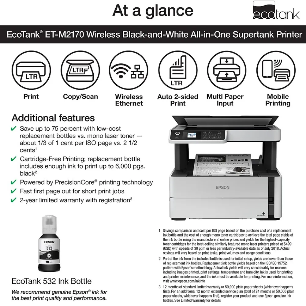 Epson EcoTank ET-M2170 Wireless Monochrome All-in-One SuperTank Printer