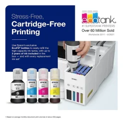 Epson EcoTank ET-4850-W Wireless Color Inkjet Printer, All-In-One Supertank, Print, Scan, Copy, Fax (9472545)
