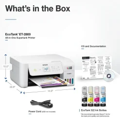 Epson EcoTank ET-2800-W Wireless Color Inkjet Printer, All-In-One Supertank, Print, Scan, Copy (9472539)