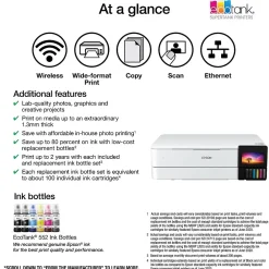 Epson EcoTank Photo ET-8550 Wireless Color Inkjet Printer, All-In-One Supertank, Print, Scan, Copy (9472524)