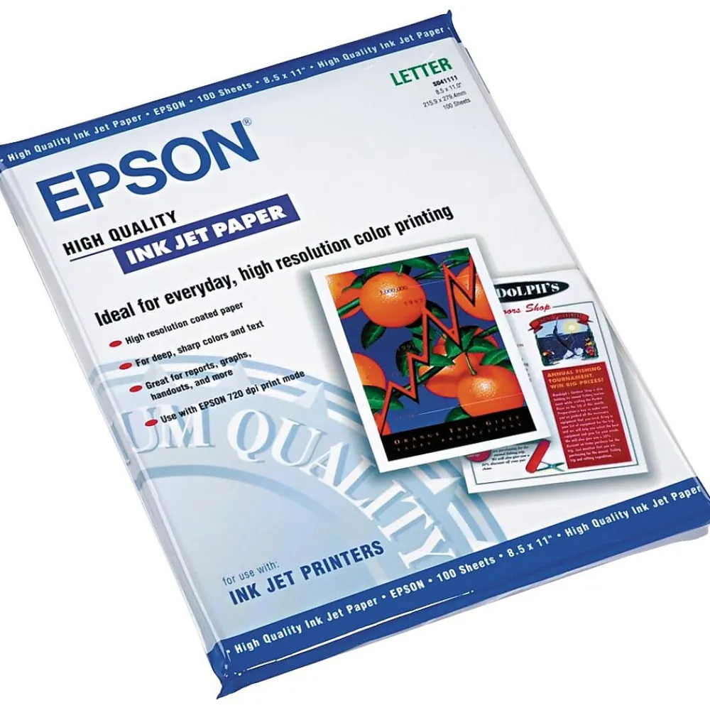 Copy Paper*Epson High Quality 8.5" x 11" Color Copy Paper, 24 lbs., 89 Brightness, 100 Sheets/Pack (S041111)