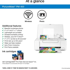 Epson PictureMate PM-400 Wireless Color Inkjet Printer (C11CE84201)