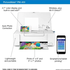 Epson PictureMate PM-400 Wireless Color Inkjet Printer (C11CE84201)