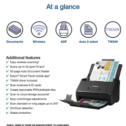 Epson WorkForce ES-500W II Wireless Duplex Document Scanner, Black (B11B263201)