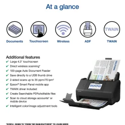 Epson WorkForce ES-580W Wireless Duplex Document Scanner, Black (B11B258201)