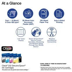 Epson WorkForce WF-2930 Wireless Color Inkjet Printer, All-In-One, Print, Scan, Copy, Fax (9472537)