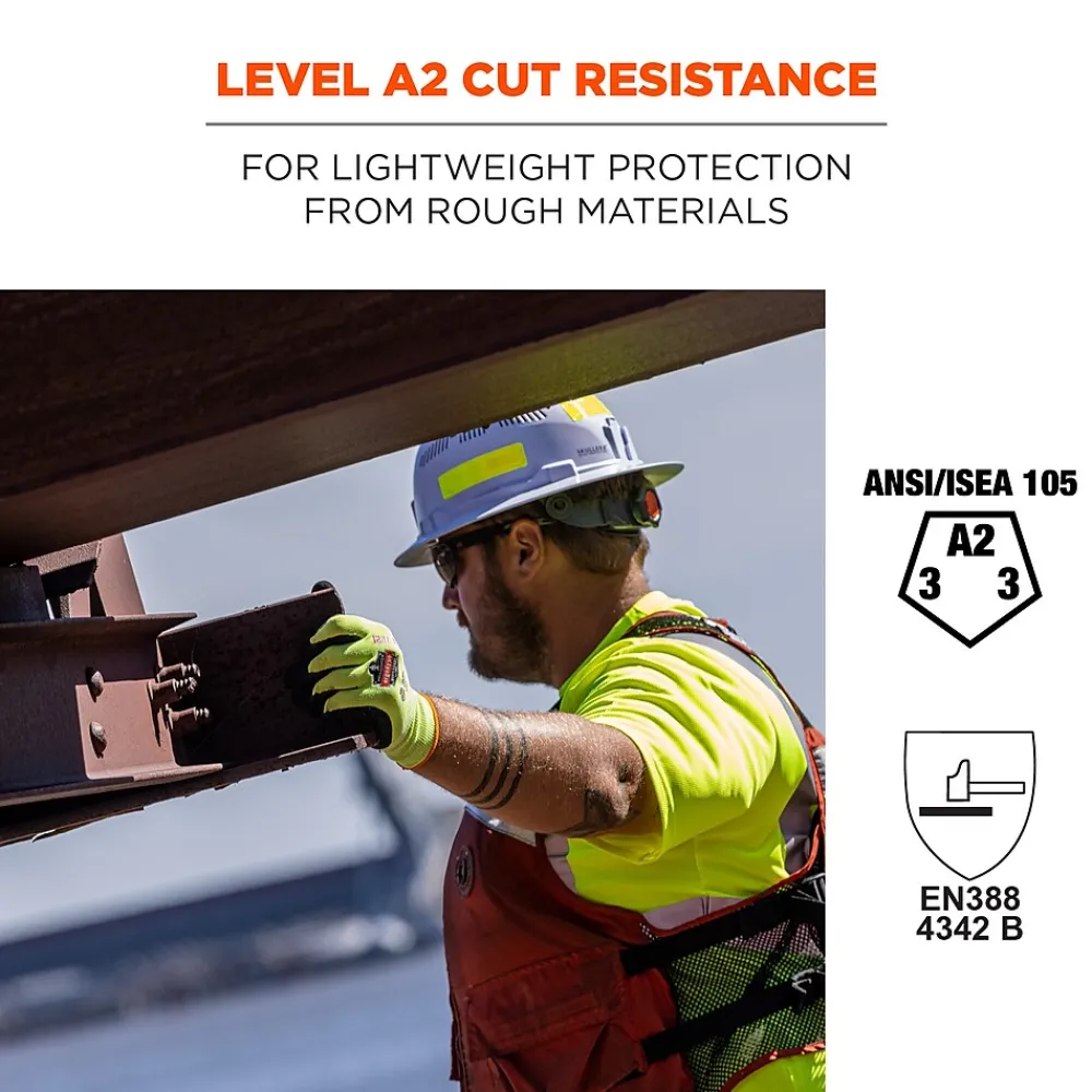 Ergodyne ProFlex 7021 Hi-Vis Nitrile Coated Cut-Resistant Gloves, ANSI A2, Wet Grip, Lime, XXL, 144 Pairs (17966)