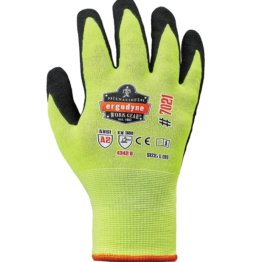Ergodyne ProFlex 7021 Hi-Vis Nitrile Coated Cut-Resistant Gloves, ANSI A2, Wet Grip, Lime, XXL, 144 Pairs (17966)