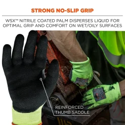 Ergodyne ProFlex 7041 Hi-Vis Nitrile-Coated Cut-Resistant Gloves, ANSI A4, Wet Grip, Lime, XXL, 144 Pairs (17826)