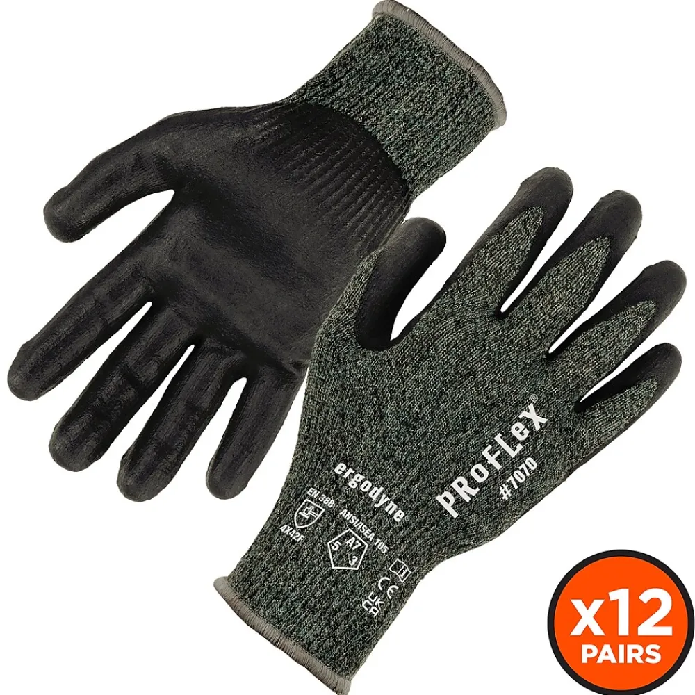 Ergodyne ProFlex 7070 Nitrile Coated Cut-Resistant Gloves, ANSI A7, Heat Resistant, Green, XXL, 12 Pair (18036)